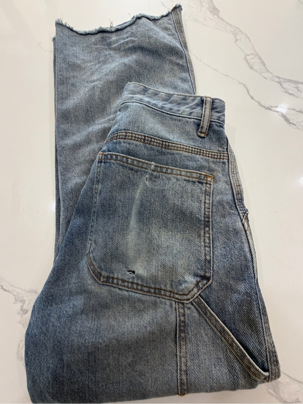 S.O.N.G. High Rise Wide Leg Carpenter Utility Jeans Y2K Raw Hem Blue Size 0 24 - Picture 3 of 9